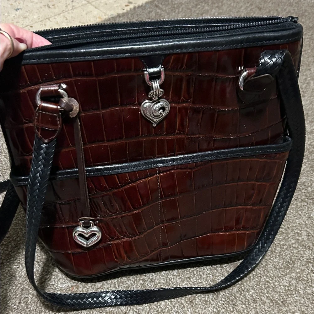 Brighton Brown Croc-Embossed Leather Bag with Heart Charms
